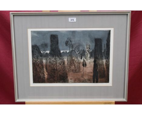 Michael Chase (1915 - 2001), signed limited edition etching - Encounter at Packwood, 7/30, in glazed frame, 32cm x 45cm