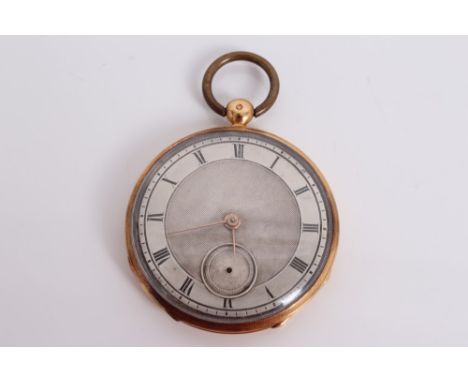 French gold pocket watch with key-wind movement and engine-turned silver dial in French gold with engine-turned decoration, c