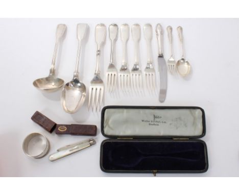 Collection of various silver fiddle and thread pattern flatware - to include dinner and table forks and other silverware.  Ap