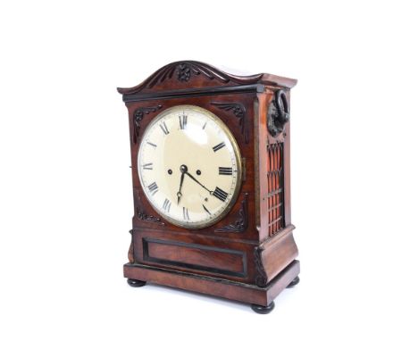 Late Regency bracket clock with painted dial, the twin fusee movement striking on a gong, signed - Kleyser & Co. 66 Hunt Stre