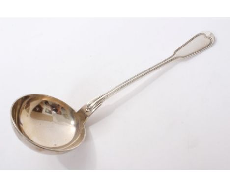 Silver plated fiddle and thread pattern serving ladle by Christofle, marked - '84' Christofle, 28.2cm long
