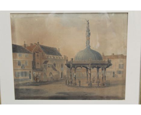 George Frost, 19th century print - The Cross and Moot Hall, Ipswich, in glazed maple veneered frame, together with two other 