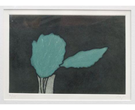 *Prunella Clough (1919 - 1999), signed limited edition etching and aquatint - jar and leaves, 3/25, in glazed frame. 23cm x 3