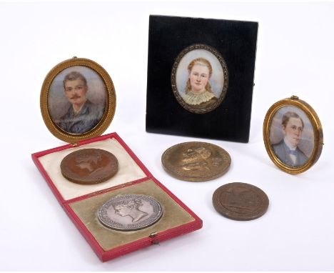 Marianne Mansell (c. 1842 - 1923), oval portrait miniature on ivory - portrait of a gentleman, in oval gilt metal frame, anot