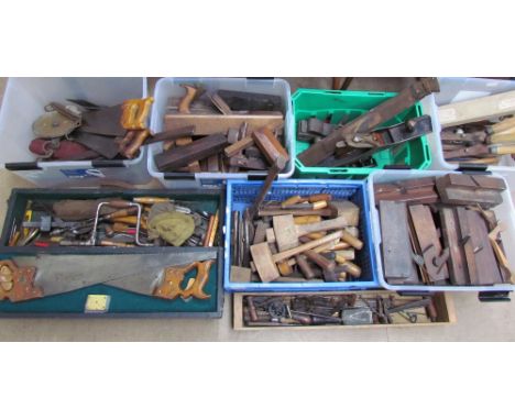 A large quantity of tools including planes, chisels, saws, hammers etc