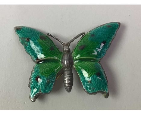 SILVER AND ENAMEL BUTTERFLY BROOCH, along with further silver and costume jewellery