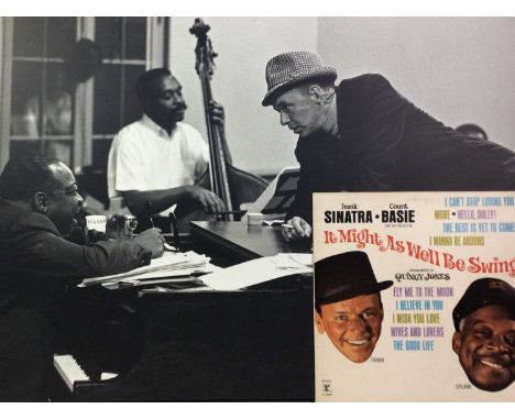 FRANK SINATRA AND COUNT BASIE PRINT, AND A COLLECTION OF VINYL RECORDS the canvas bonded print depicting Sinatra and Basie at