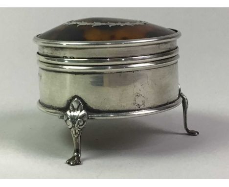 SILVER AND TORTOISE SHELL TRINKET BOX, BIRMINGHAM MARKS with lined interior