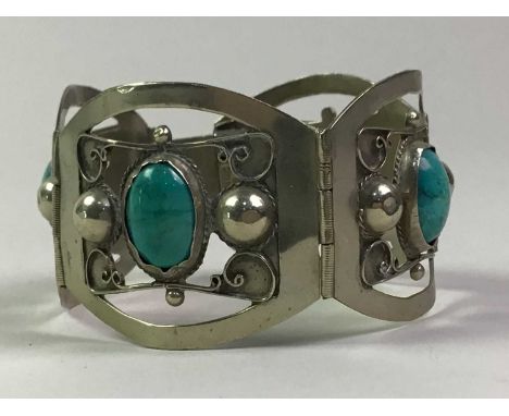 SILVER AND TURQUOISE BRACELET, ALONG WITH FURTHER SILVER AND OTHER JEWELLERY including a seal ring, brooch and a pendant