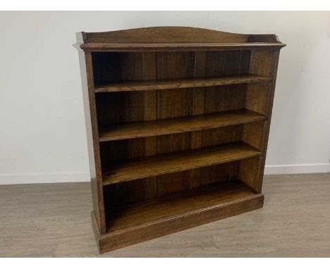 LARGE OPEN BOOKCASE, on bracket base131cm high, 122cm wide, 30cm deep Overall decent condition some stains and scratches pres