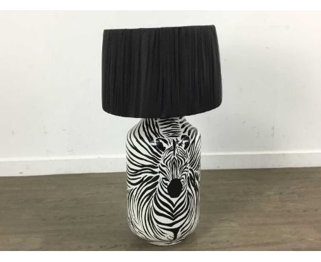 MODERN TABLE LAMP, with zebra style decoration with shade, along with two further shadesQty: 3