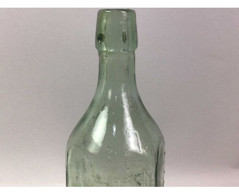 COLLECTION OF GLASS BOTTLES, AND OTHER ITEMS including green, brown and blue antique glass bottles, crystal and ceramic jugs