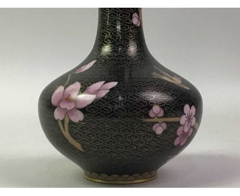 GROUP OF CLOISONNE WARE, AND OTHER ITEMS  comprising a lidded trinket box, three vases and a resin model of a horsetrinket bo