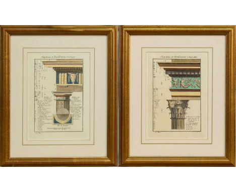 A PAIR OF LATE 18TH/EARLY 19TH CENTURY FRENCH ARCHITECTURAL ENGRAVINGS, THE DORIC AND COMPOSITE ORDERS Chapiteau et Entableme