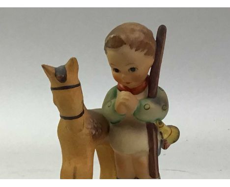 GROUP OF HUMMEL FIGURES, including Prayer Before Battle, Telling Her Secret, Skier, Little Scholar, Strolling Along and Barn 