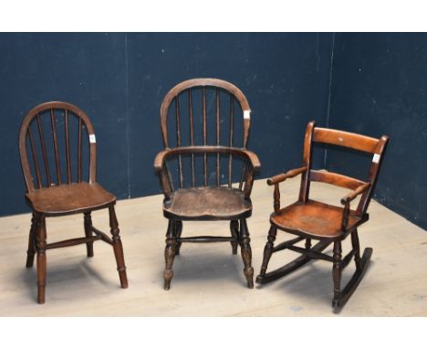 Child's stick back Windsor style chair & 2 similar chairs