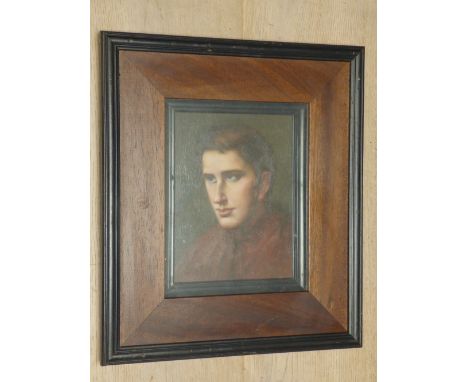 WW1 interest, an oil painting portrait of WW1 Poet 'Rupert Brooke' (1887-1915), f/g in dark wood & ebonised frame