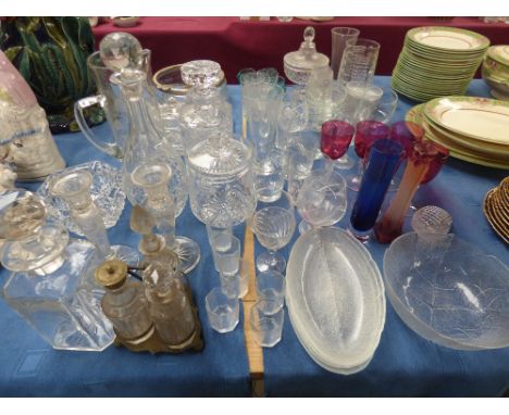 Copy of a Legras bud vase and various other glassware to incl. celery glass, cut glass bowl & cover etc.