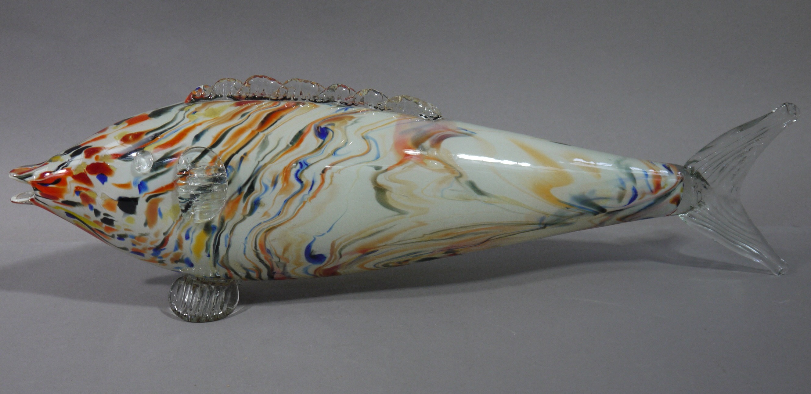 A coloured glass fish, 53cm long