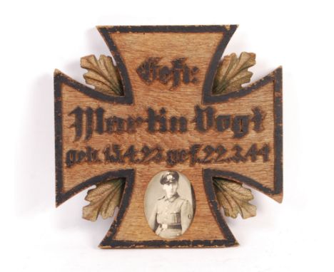 A rare unique WWII Second World War Third Reich Nazi German carved oak commemorative plaque. Named to a Martin Vogt 15.4.23-2