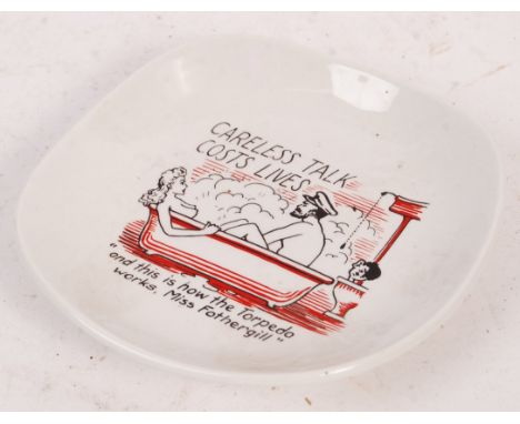 A rare 1940's Myott of England made ' Careless Talk Costs Lives ' ceramic novelty pin dish. Depicting a sailor in the bath wi