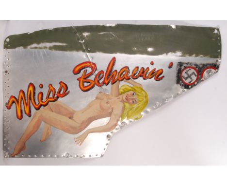 A WWII Second World War style relic aluminium panel, believed to be from a USAAF United States Army Air Forces P-51 Mustang F