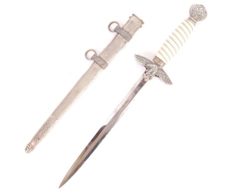 A WWII Second World War period German Nazi third Reich standard 1937 Luftwaffe officers dress dagger. The hilt having a gilt 