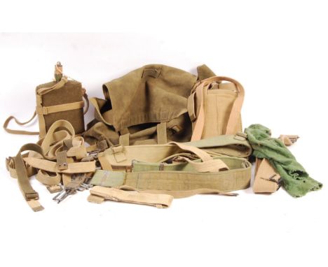 A collection of assorted WWII Second World War and post-WWII Second World War British Army uniform webbing. Some dated, and n