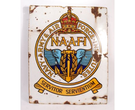 A rare vintage NAAFI ' Navy, Army &amp; Air Force Institutes ' WWII Second World War era advertising pictorial enamel sign. C