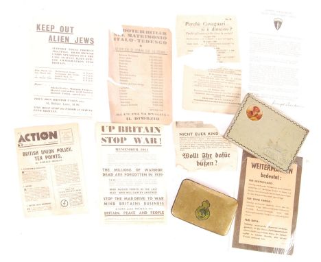 A rare and interesting collection of original WWII Second World War British and German propaganda leaflets, tins and related 