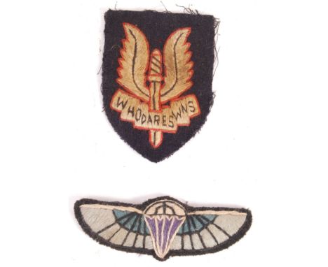 Two rare original WWII Second World War era SAS Special Air Service qualification ' Wings ' uniform patch and ' Who Dares Win