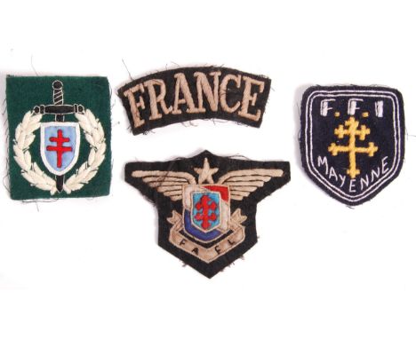 A collection of x4 WWII Second World War ' Free French ' Forces uniform cloth patches. Including an FFI ( French Forces of th