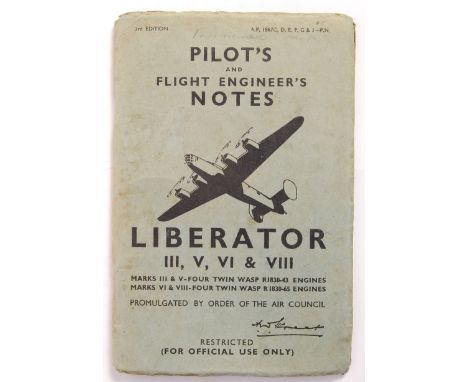 A rare original WWII Second World War RAF / Royal Air Force Liberator aircraft ' Pilot's &amp; Engineer's Notes ' book. Handw