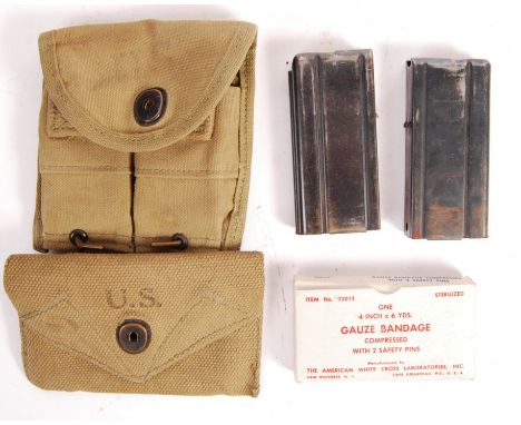 An original WWII Second World War US Army issue 1943 Carbine Rifle ammunition / ammo canvas pouch, complete with inert rounds