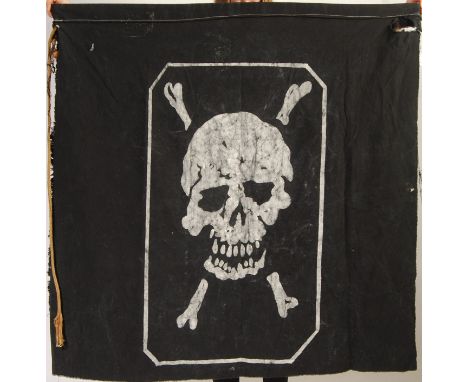 A rare believed WWII Second World War era large handmade banner in the form of a Third Reich German Nazi ' SS ' skull and cro