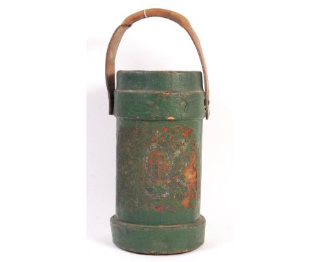 A WWI First World War era British Forces Royal Navy warship ammunition cordite / shell charge carrier with leather strap hand