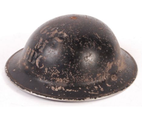 A rare original WWII Second World War civil defence steel Brodie helmet - from the BBC ( British Broadcasting Corporation ). 
