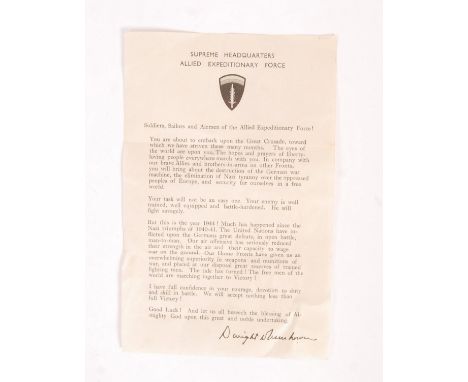 An original WWII Second World War D-Day Landings official leaflet issued to troops on the eve of Operation Overlord. Official