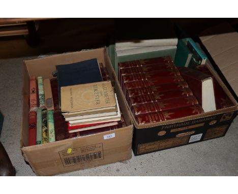 Two boxes of books to include a run of Dickens and children's encyclopedia 