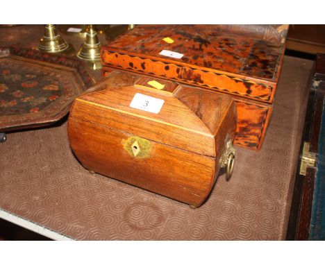A 19th Century rosewood tea caddy flanked by ring handles  for restoration
