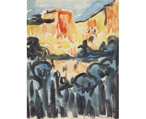 Erich Heckel     1883 Döbeln/Sachsen - 1970 Radolfzell/Bodensee Brunnen in Rom. 1909. Aquarell.  Rechts unten signiert und da