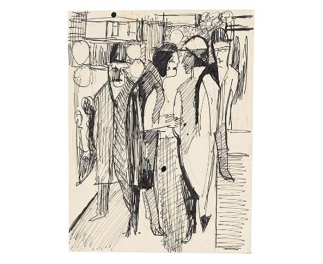 Ernst Ludwig Kirchner     1880 Aschaffenburg - 1938 Davos Straßenszene (Passanten auf der Straße). 1928. Tuschpinsel- und Tus