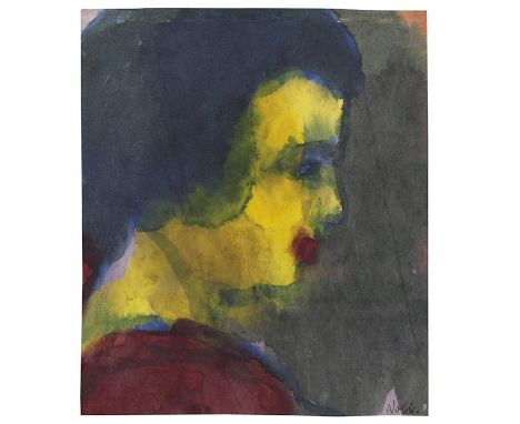 Emil Nolde     1867 Nolde/Nordschleswig - 1956 Seebüll/Schleswig-Holstein Mädchenkopf. Um 1930. Aquarell.  Rechts unten signi
