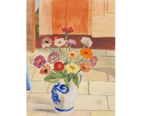 Erich Heckel     1883 Döbeln/Sachsen - 1970 Radolfzell/Bodensee Zinnien im Krug. 1938. Aquarell über Bleistift.  Rechts unten