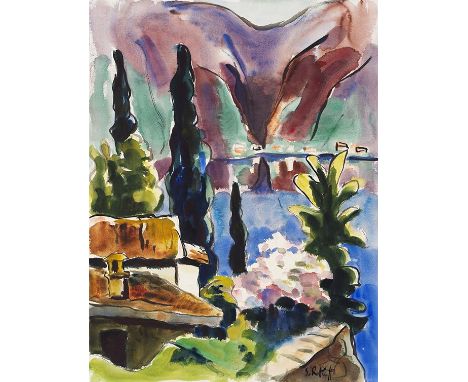 Karl Schmidt-Rottluff     1884 Rottluff bei Chemnitz - 1976 Berlin Tessiner Landschaft. 1928/29. Aquarell.  Rechts unten sign