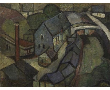 Hermann Stenner     1891 Bielefeld - 1914 Ilow (Polen) Eifellandschaft (Alte Fabrik). 1912. Öl auf Leinwand.  57 x 72,5 cm (2