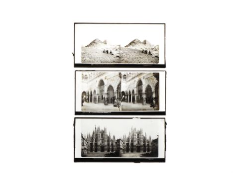 A Small Collection of Signed Glass Stereoviews, typical European and Egyptian views variously signed Ferrier P, F, Soulier J 