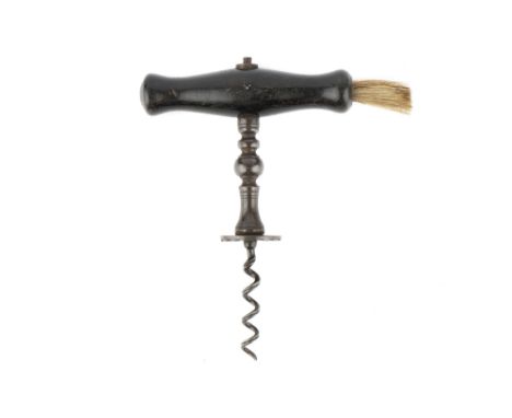 A Good Quality Simple Corkscrew, with radial fluted steel button, ebony handle, helix missing possibly half turn, 15cm overal
