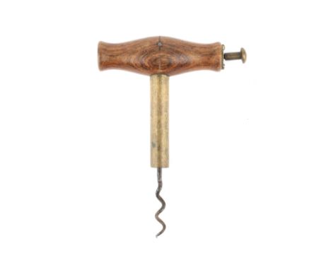 A Charles Hull Presto Corkscrew,  brass shaft, light rosewood handle, marked on brass button at the end of the handle ‘Chas H