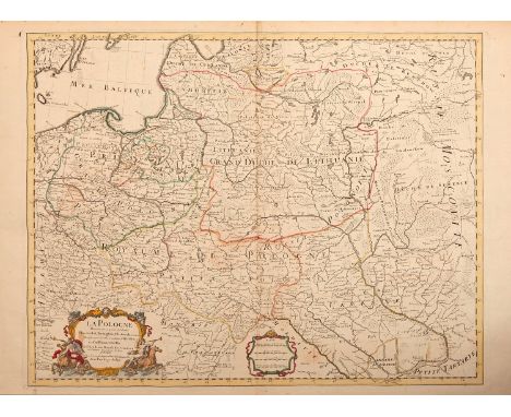 An 18th Century Map of Poland, Guillaume De L'Isle, published paris, c.1702, with cartouche which reads 'La Pologne Dressee s